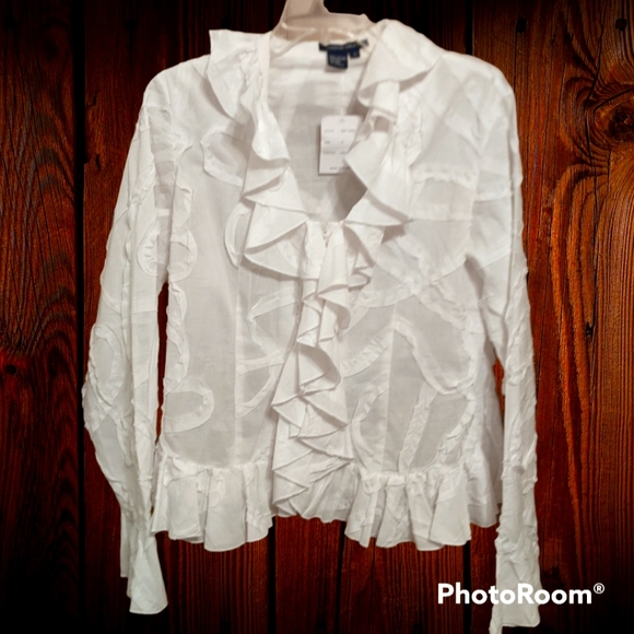 NWT Boston Proper White Ruffled Blouse Sz.12 - Picture 3 of 9